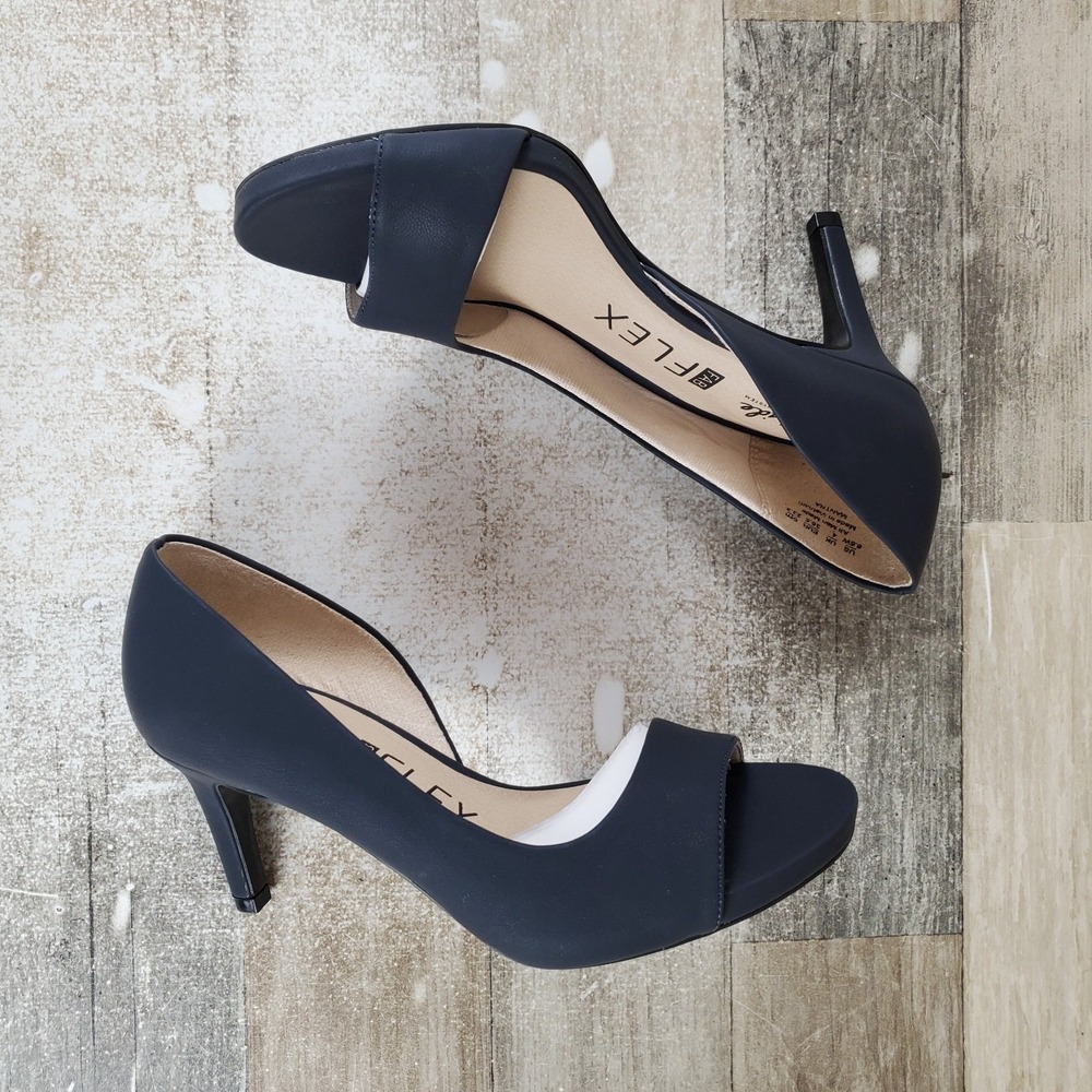 LifeStride Mantra Womens Dress Pumps Sz 6.5 W Navy Navy Faux Leather Peep Toe - Picture 6 of 10